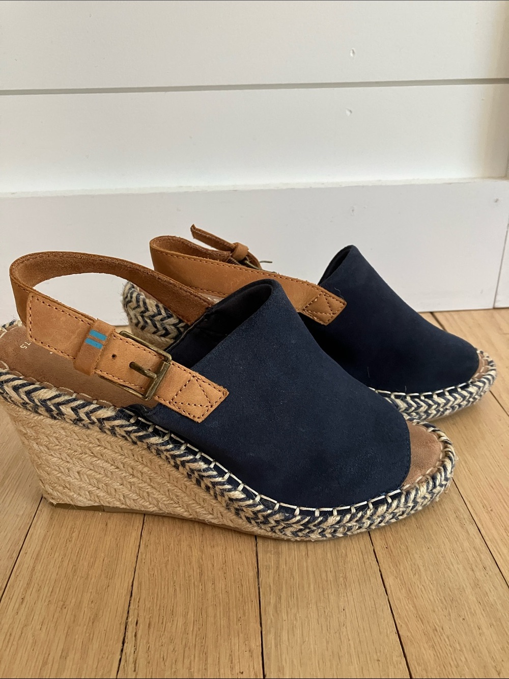 Tom’s Espadrille Wedge Slingback Sandals - Navy Suede 7.5